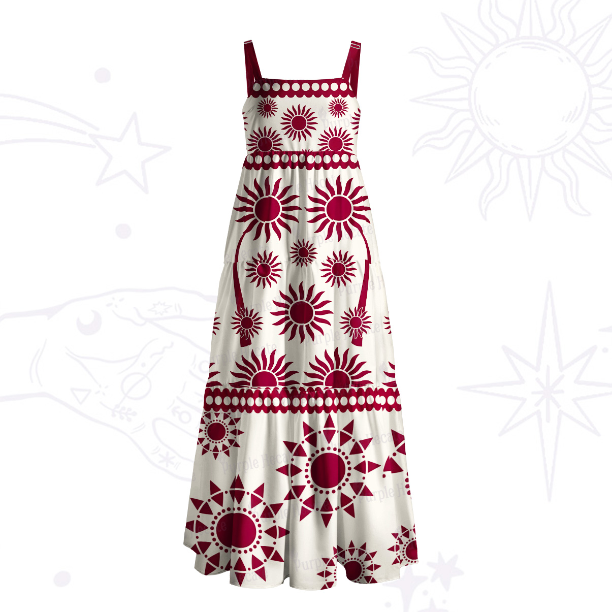 Purplehecate Radiant Solar Medallion Wide Straps Maxi Dress