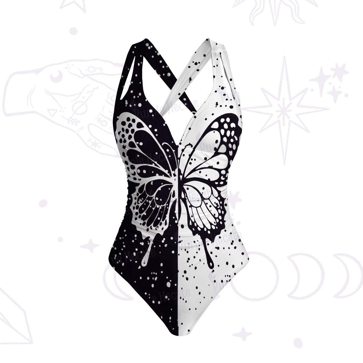 Purplehecate Black & White Eclipse Butterfly One-Piece Swimsuit