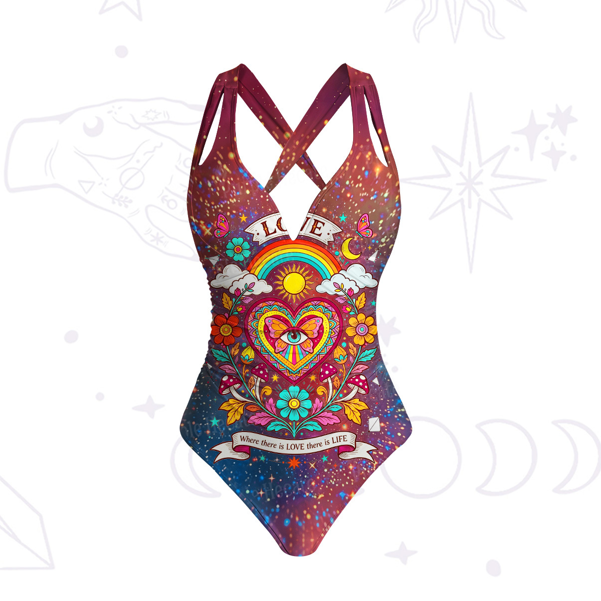 Purplehecate Where Love Lives Rainbow Heart One-Piece Swimsuit