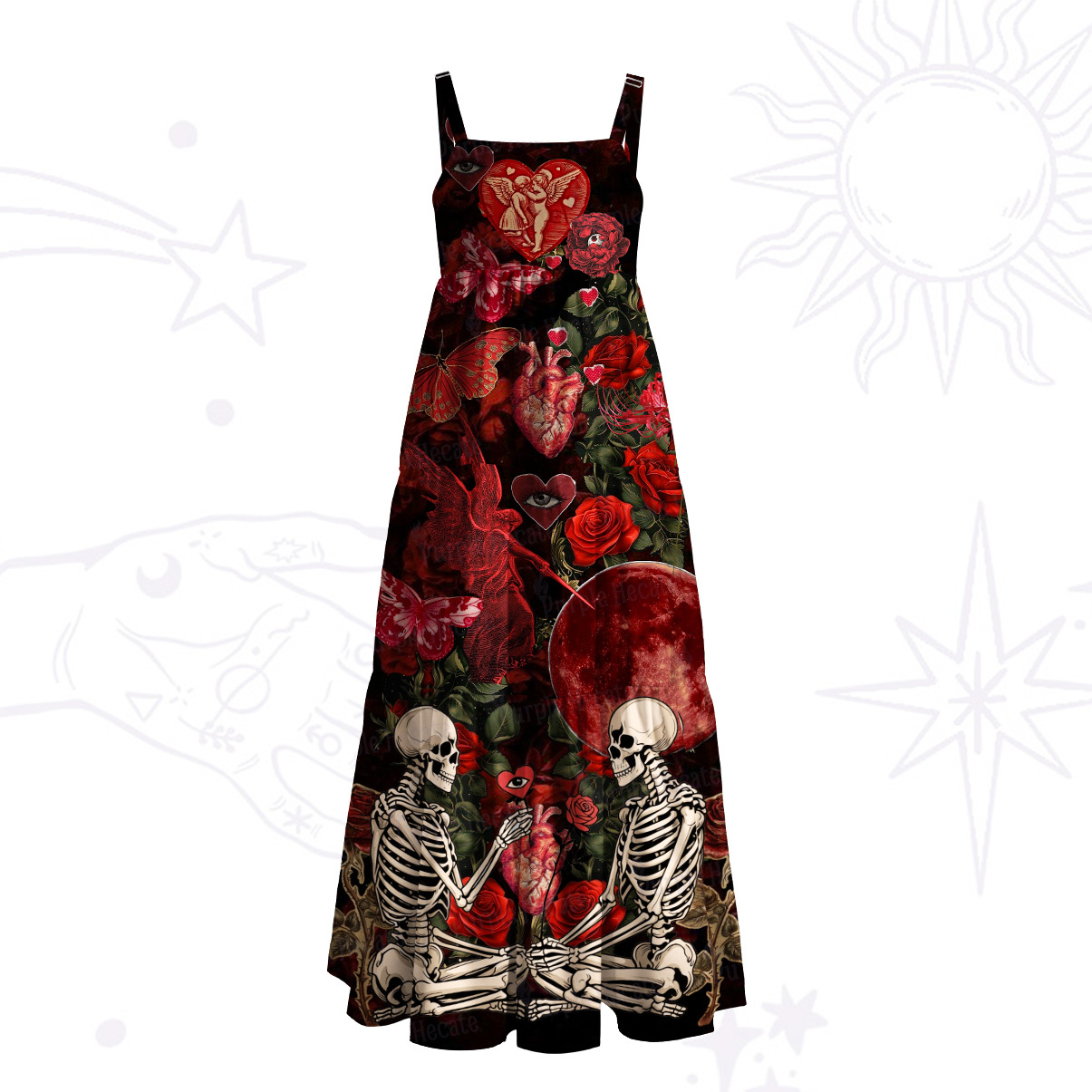 Purplehecate Till Death We Bloom Skeleton Wide Straps Maxi Dress