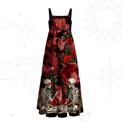 Purplehecate Till Death We Bloom Skeleton Wide Straps Maxi Dress