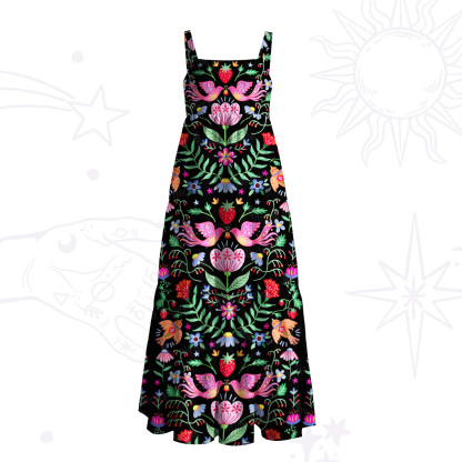 Purplehecate Mystic Forest Birds & Blooms Wide Straps Maxi Dress