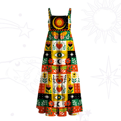 Purplehecate Oracle Eye & Moon Phases Wide Straps Maxi Dress