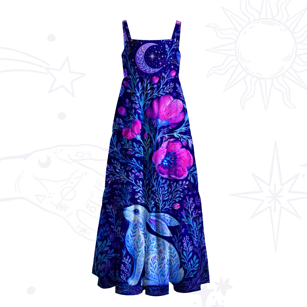 Purplehecate Lunar Bunny Wildflowe Wide Straps Maxi Dress