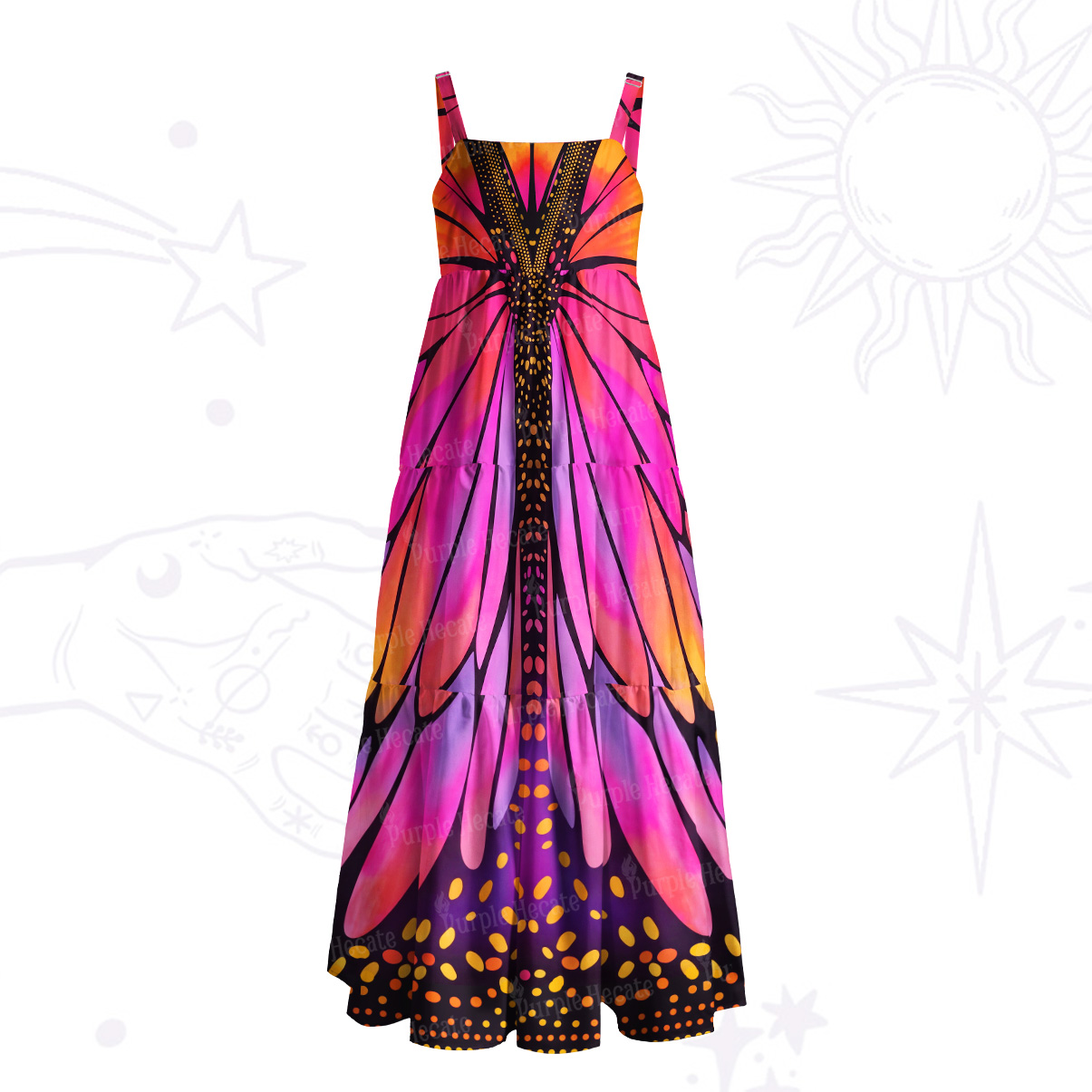 Purplehecate Butterfly Wings Wide Straps Maxi Dress