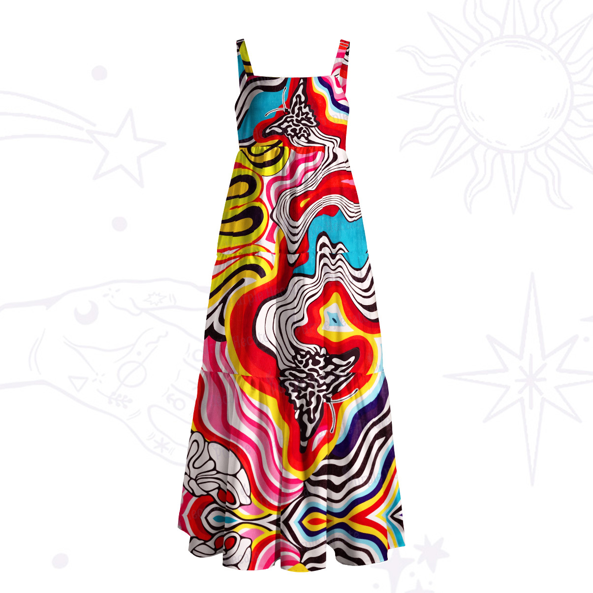 Purplehecate Psychedelic Butterfly Wide Straps Maxi Dress