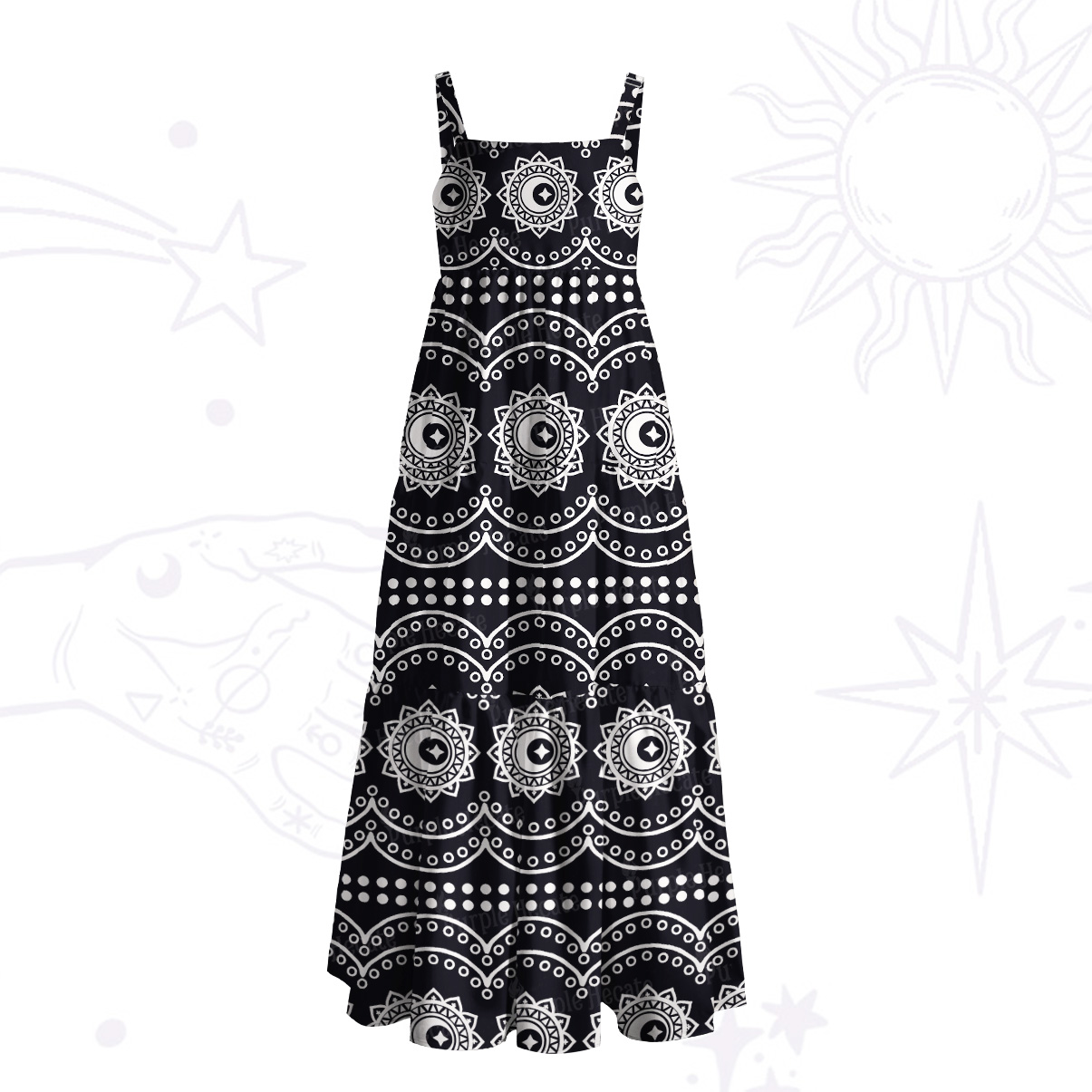 Purplehecate Mystic Tribal Mandala Wide Straps Maxi Dress