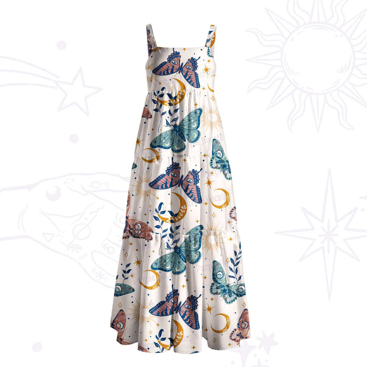Purplehecate Mystic Luna Moth Butterfly Wide Straps Maxi Dress
