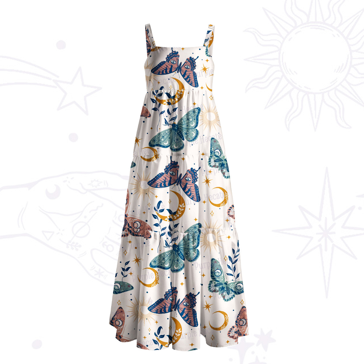 Purplehecate Mystic Luna Moth Butterfly Wide Straps Maxi Dress