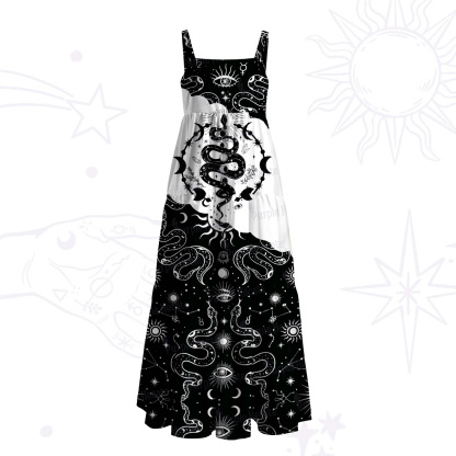 Purplehecate Snake And Moon Phase Comfort Wide Straps Maxi Dress