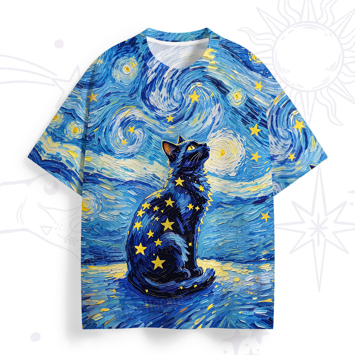 Purplehecate Starry Night Sky Mystical Black Cat All Over Print T-Shirt