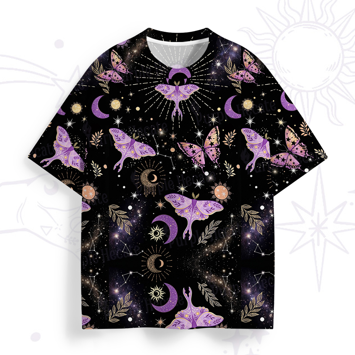 Purplehecate Starry Night Lunar Moth All Over Print T-Shirt