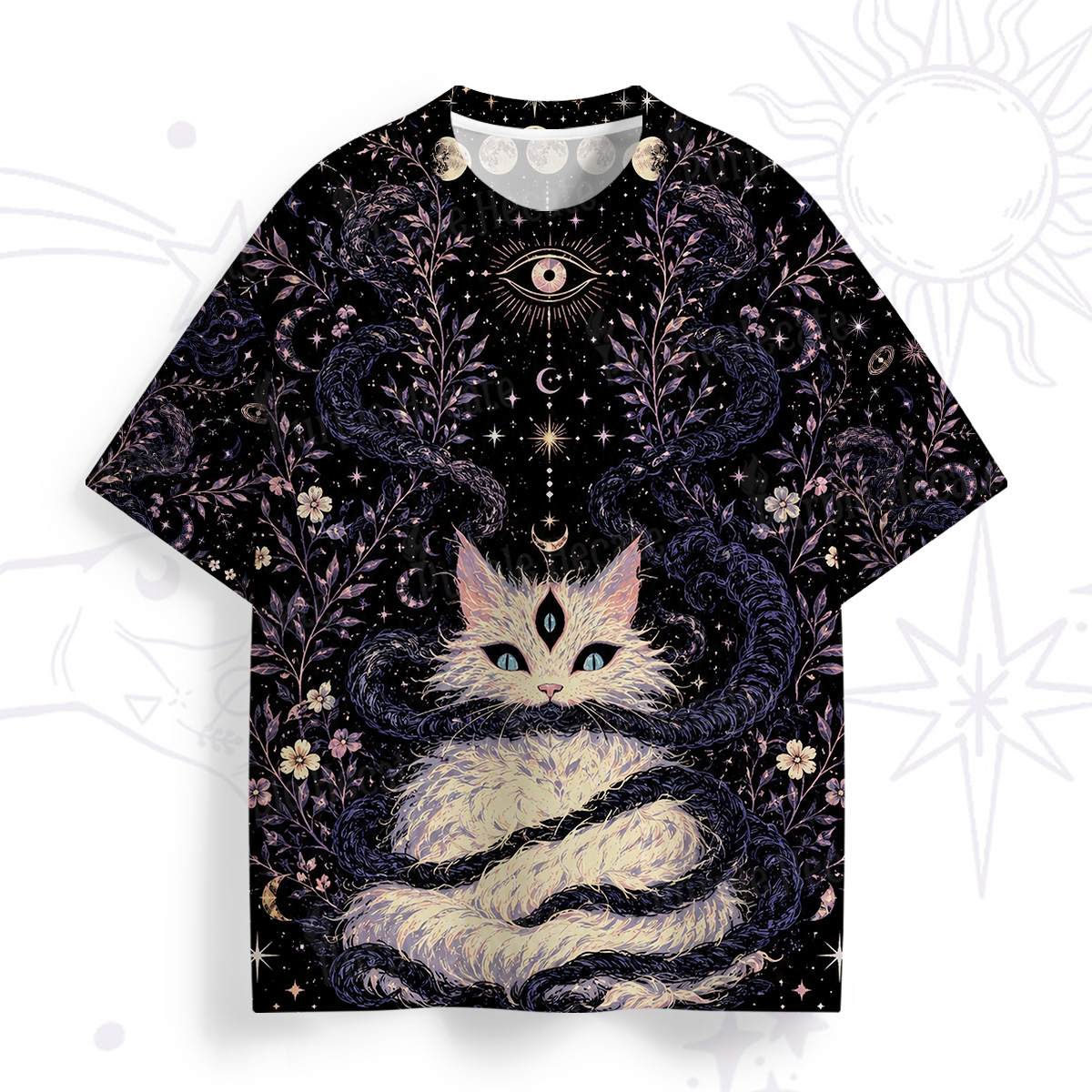 Purplehecate Moon Phase Oracle Cat All Over Print T-Shirt