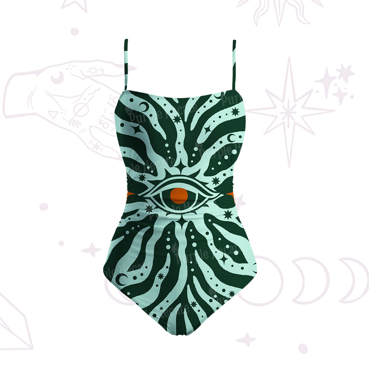 Purplehecate Green Vision Illusion Slim-Strap Swimsuit