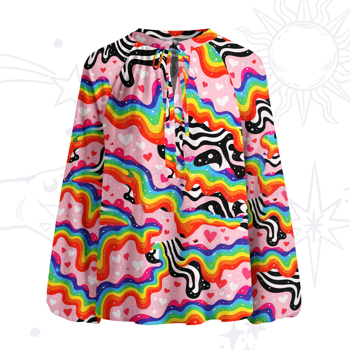 [Copy]Purplehecate Sacred Flame Heart Split Neck Tie Blouse