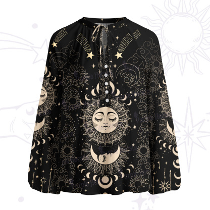 Purplehecate Lunar Eclipse Split Neck Tie Blouse