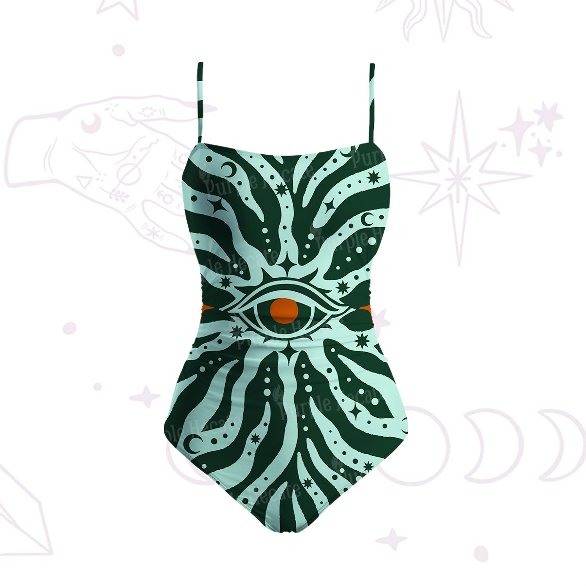 Purplehecate Green Vision Illusion Slim-Strap Swimsuit