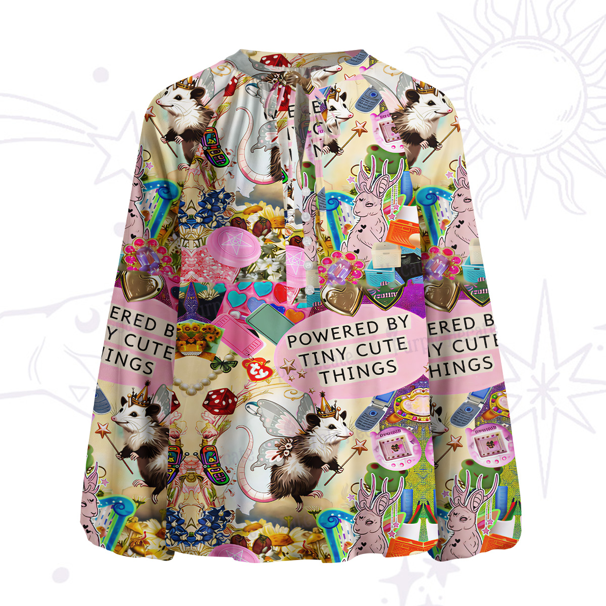 Purplehecate The Opossum Queen's Hoard Split Neck Tie Blouse