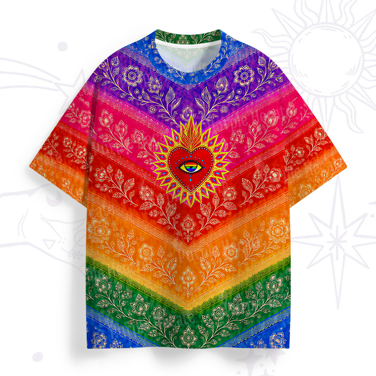 Purplehecate Rainbow Striped Sacred Heart All Over Print T-Shirt