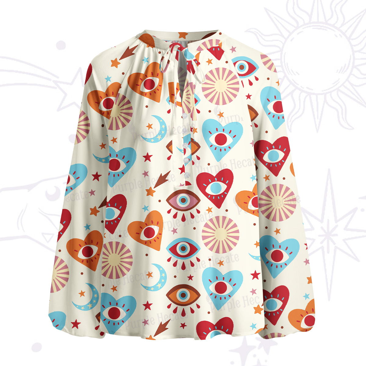 Purplehecate The Enchanted Eye of Love Split Neck Tie Blouse