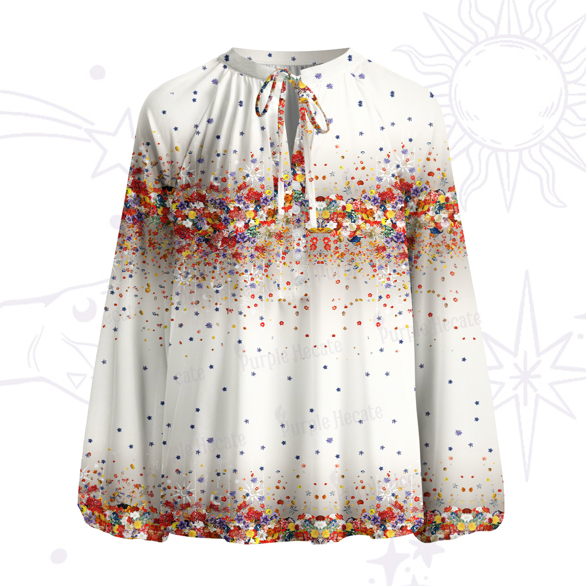 Purplehecate Spring Garden Split Neck Tie Blouse