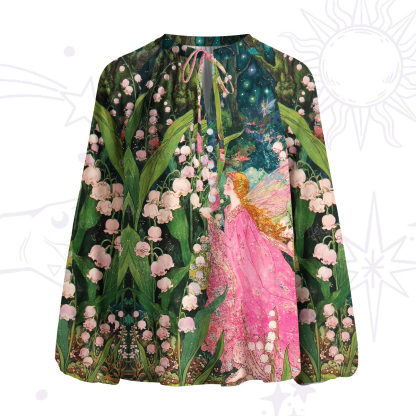 Purplehecate Mystic Secret Lily Fairy Forest Split Neck Tie Blouse