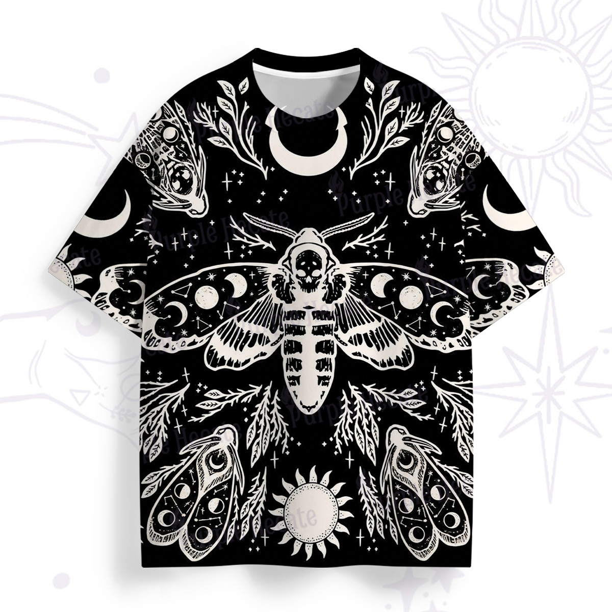 Purplehecate Gothic Death Moth Skull Moon Phases All Over Print T-Shirt