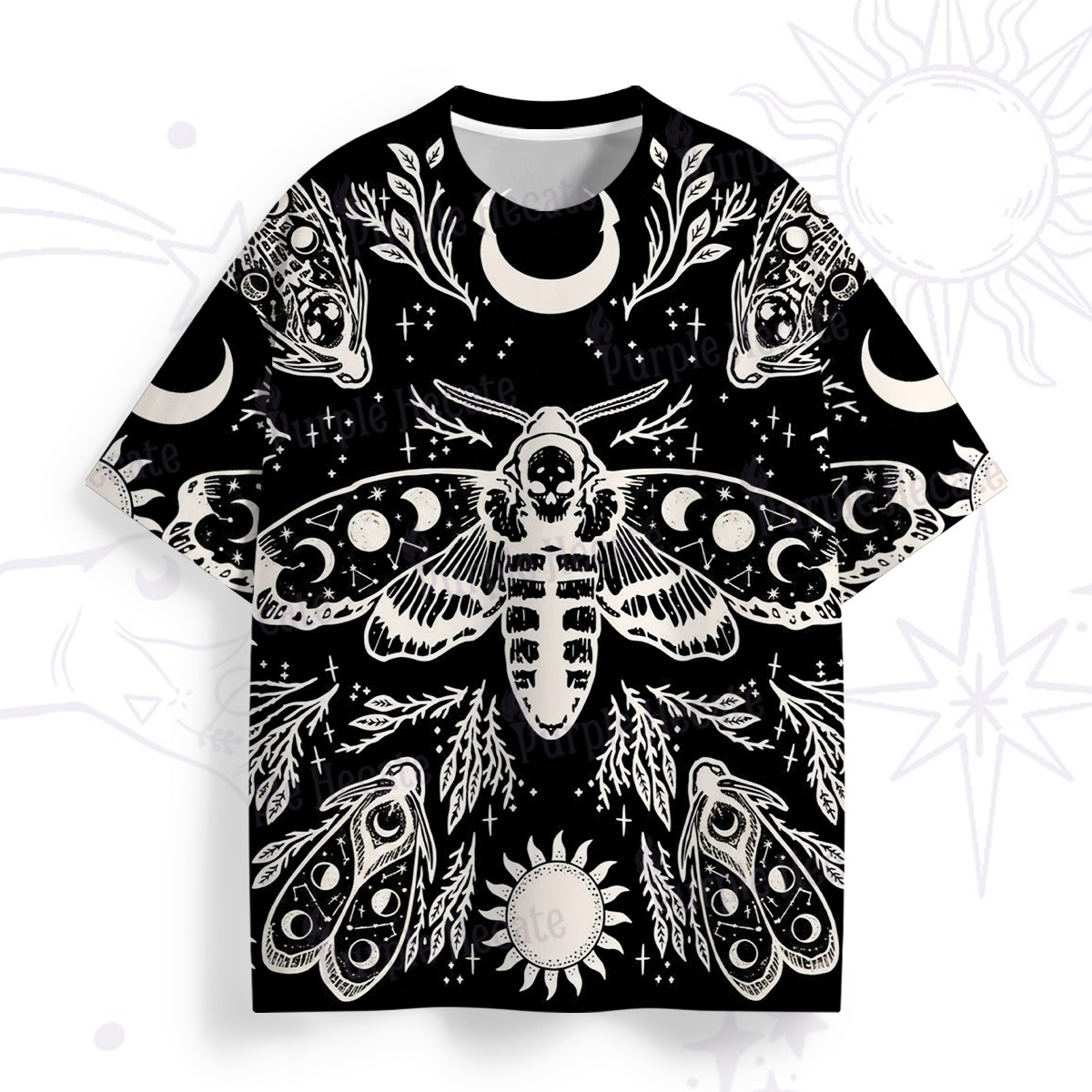Purplehecate Gothic Death Moth Skull Moon Phases All Over Print T-Shirt