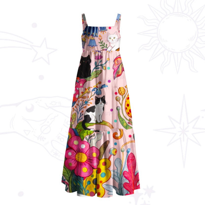 Purplehecate Psychedelic Floral Cat Paradise Wide Straps Maxi Dress