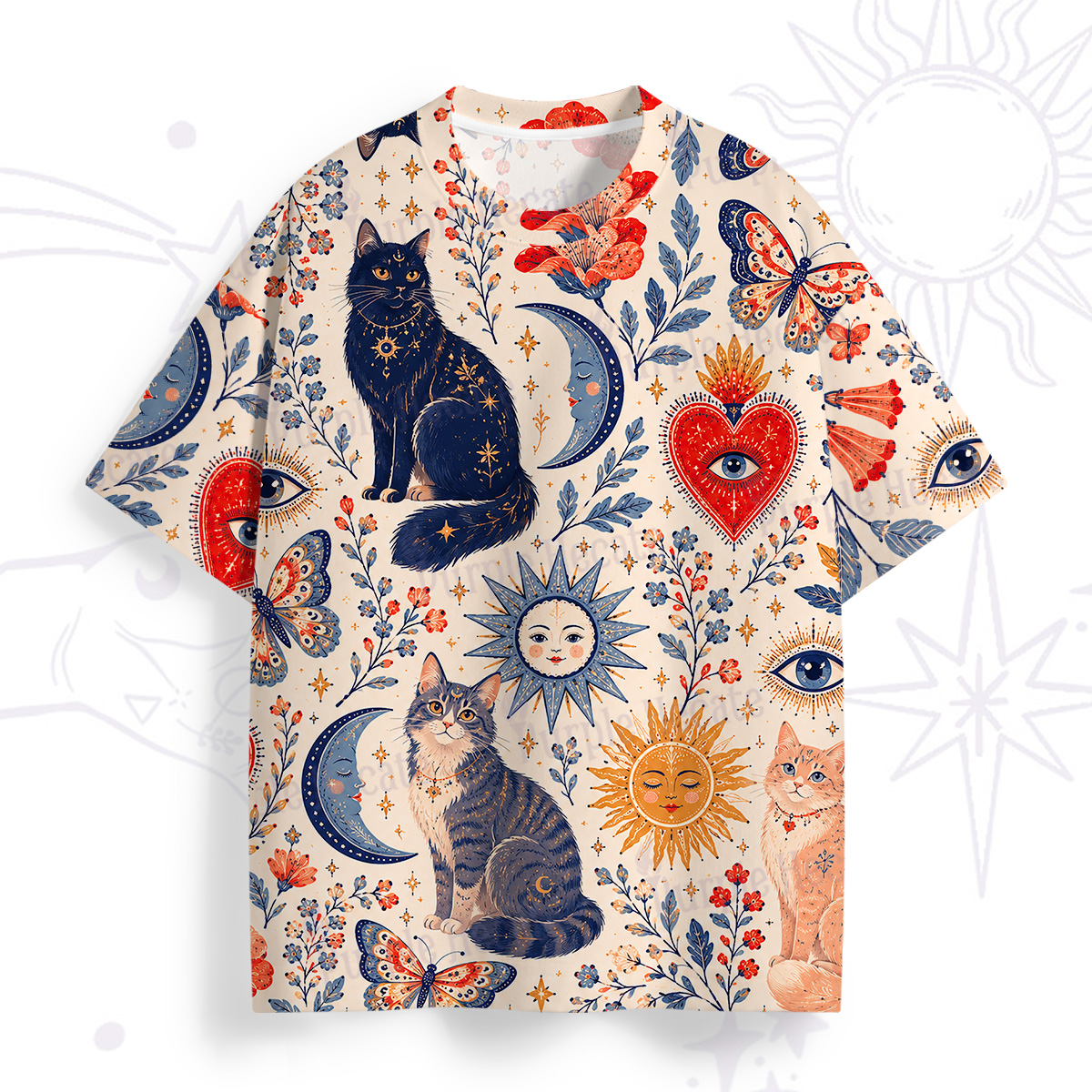 Purplehecate Sunlit Lazy Cats All Over Print T-Shirt