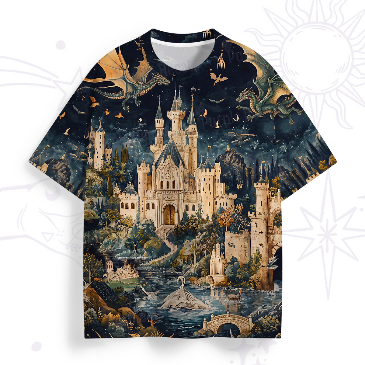 Purplehecate Dragon‑Guarded Midnight Castle All Over Print T-Shirt