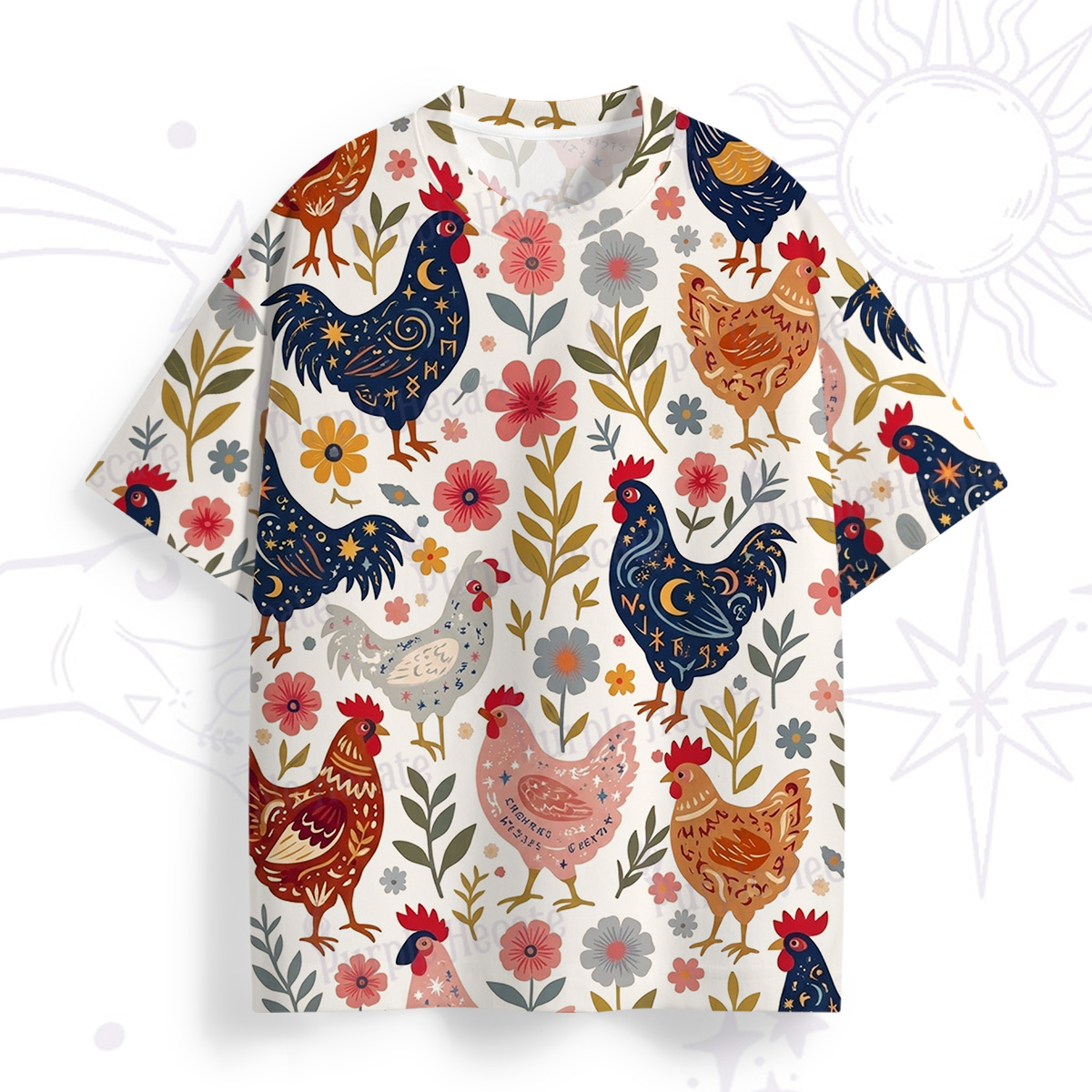 Purplehecate Mystic Roosters Farm All Over Print T-Shirt