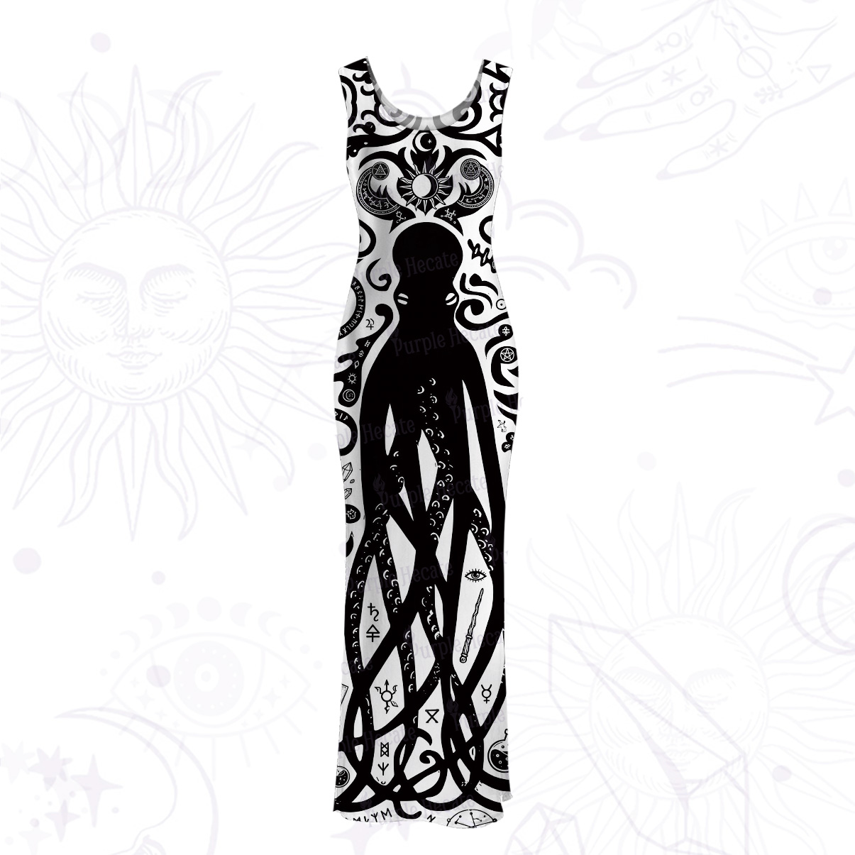 Purplehecate Dark Ocean Sigil Octopus Tentacle Mesh Maxi Tank Beach Dress