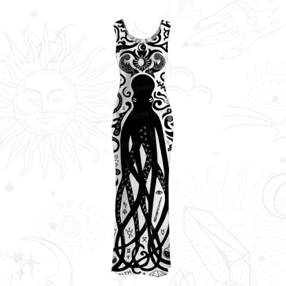 Purplehecate Dark Ocean Sigil Octopus Tentacle Mesh Maxi Tank Beach Dress