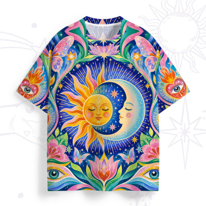 Purplehecate Cosmic Sun & Moon Lotus All Over Print T-Shirt