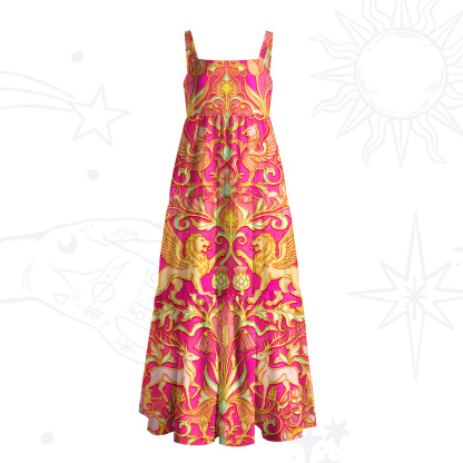 Purplehecate Baroque Lion & Deer Heraldry Wide Straps Maxi Dress