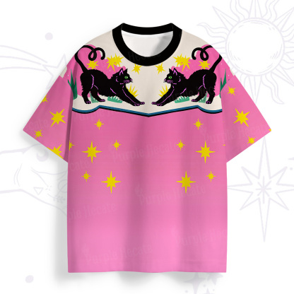 Purplehecate Pink Twin Black Black Starry All Over Print T-Shirt