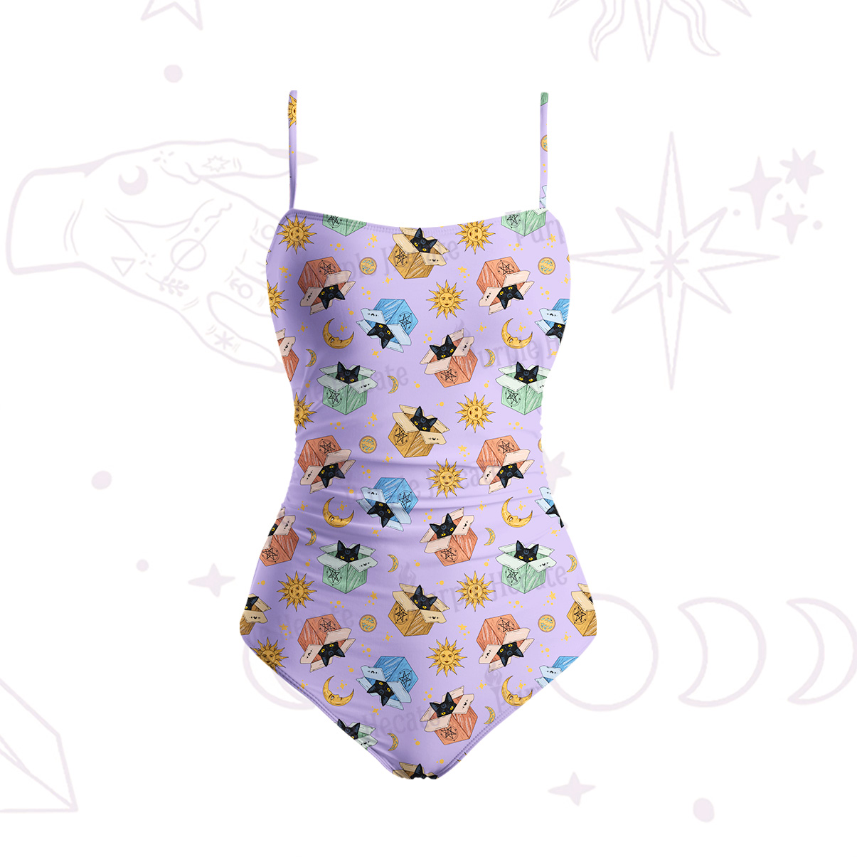 Purplehecate Magical Black Cat Slim-Strap Swimsuit