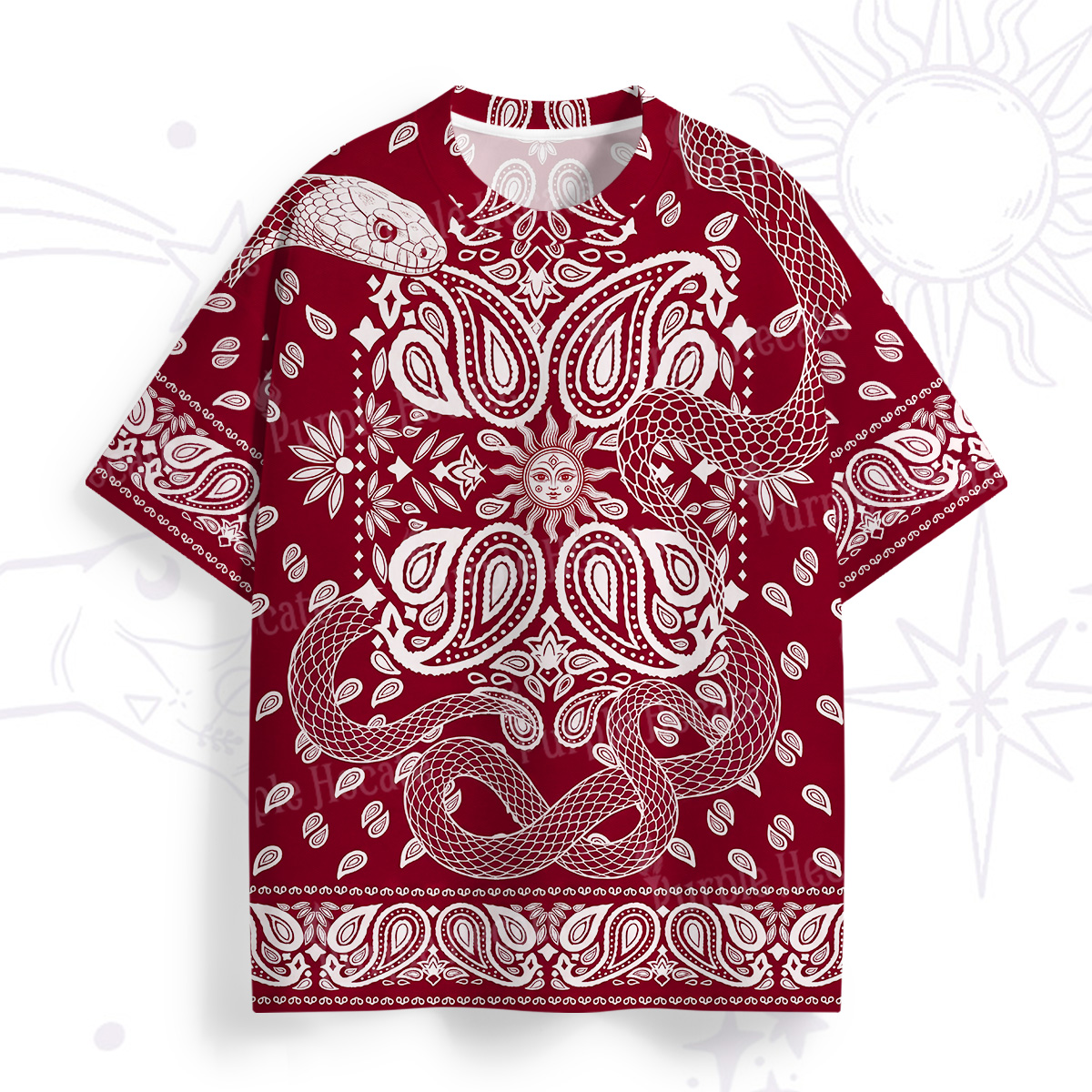 Purplehecate Crimson Serpent Paisley All Over Print T-Shirt