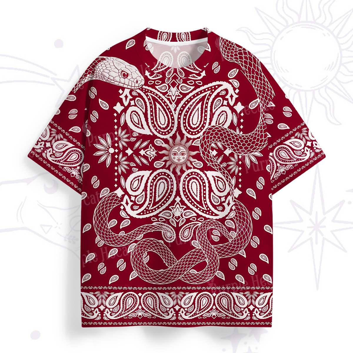 Purplehecate Crimson Serpent Paisley All Over Print T-Shirt