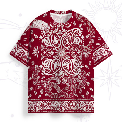 Purplehecate Crimson Serpent Paisley All Over Print T-Shirt