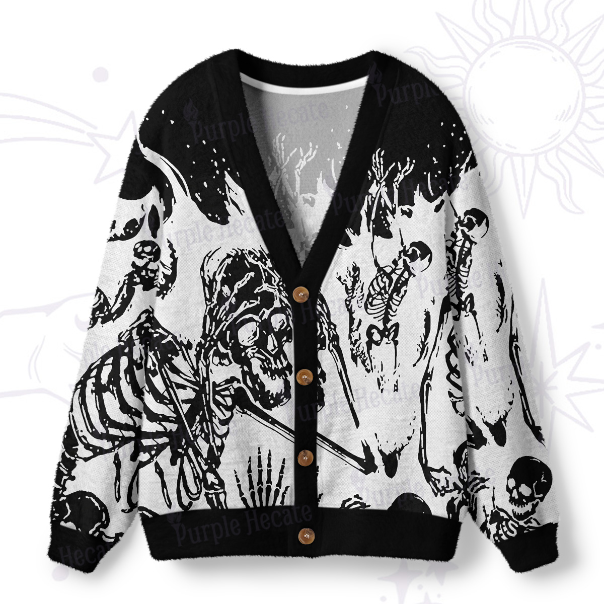 Purplehecate Hellfire Burning Skull Ugly Cardigan Sweaters