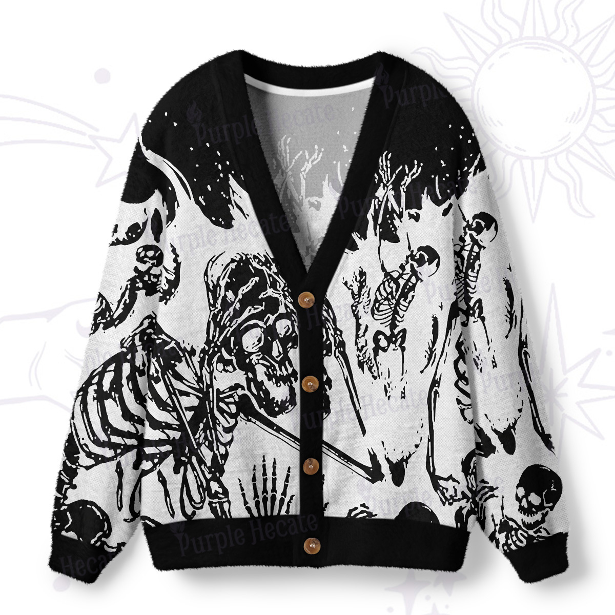 Magic Purplehecate Neon Night Hockey Ugly Cardigan Sweaters