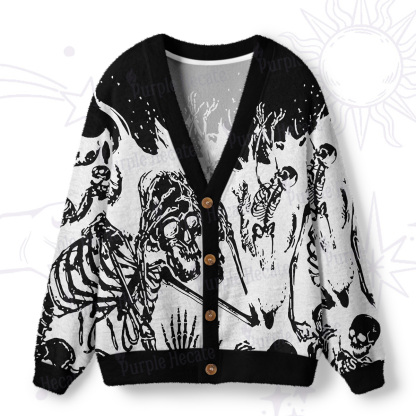 Purplehecate Hellfire Burning Skull Ugly Cardigan Sweaters