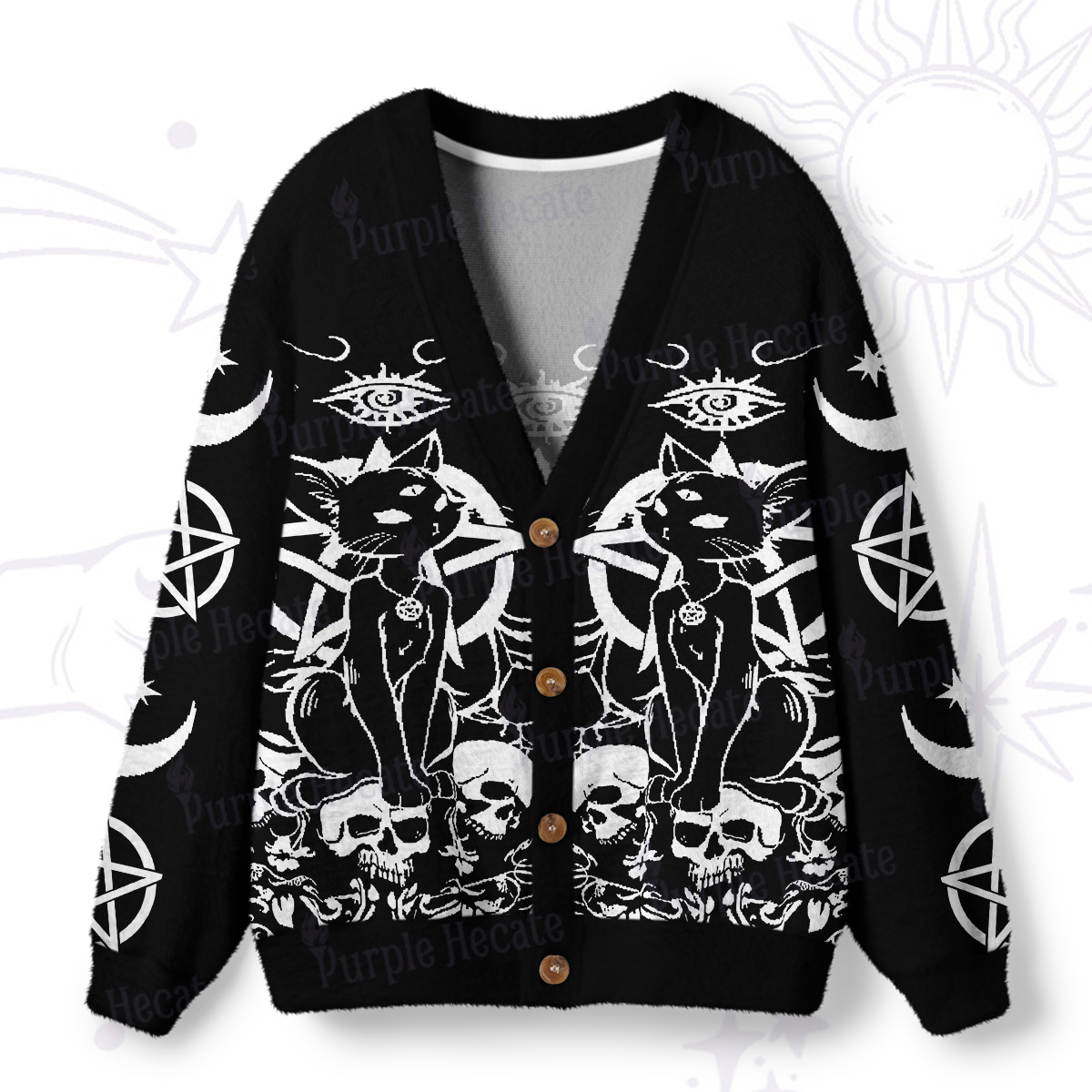 Purplehecate Goth Hex Black Cat Skulls Ugly Cardigan Sweaters