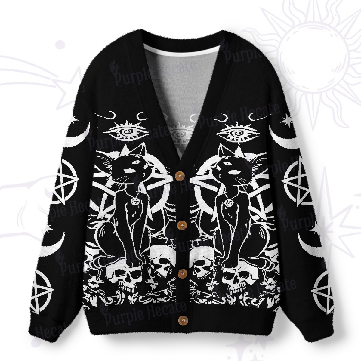 Purplehecate Goth Hex Black Cat Skulls Ugly Cardigan Sweaters