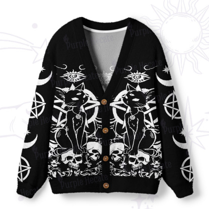 Purplehecate Goth Hex Black Cat Skulls Ugly Cardigan Sweaters