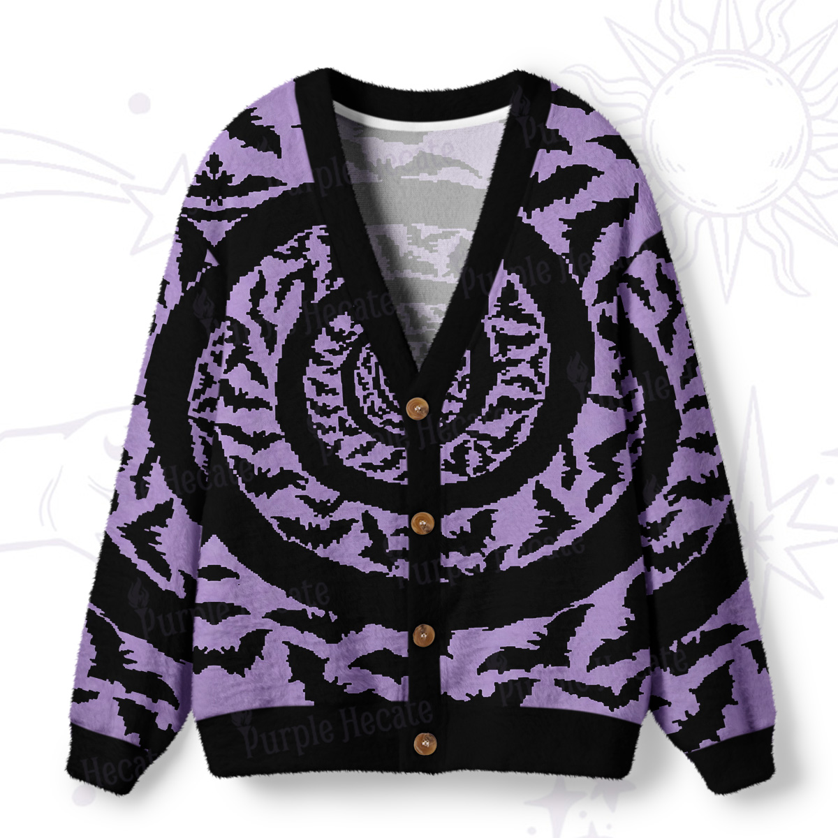 Purplehecate Halloween Hypnotic Bats Ugly Cardigan Sweaters