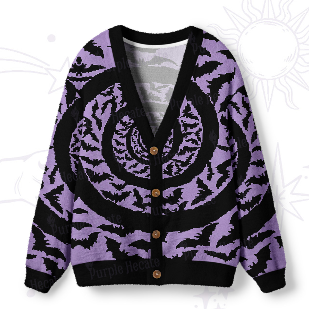 Purplehecate Halloween Hypnotic Bats Ugly Cardigan Sweaters