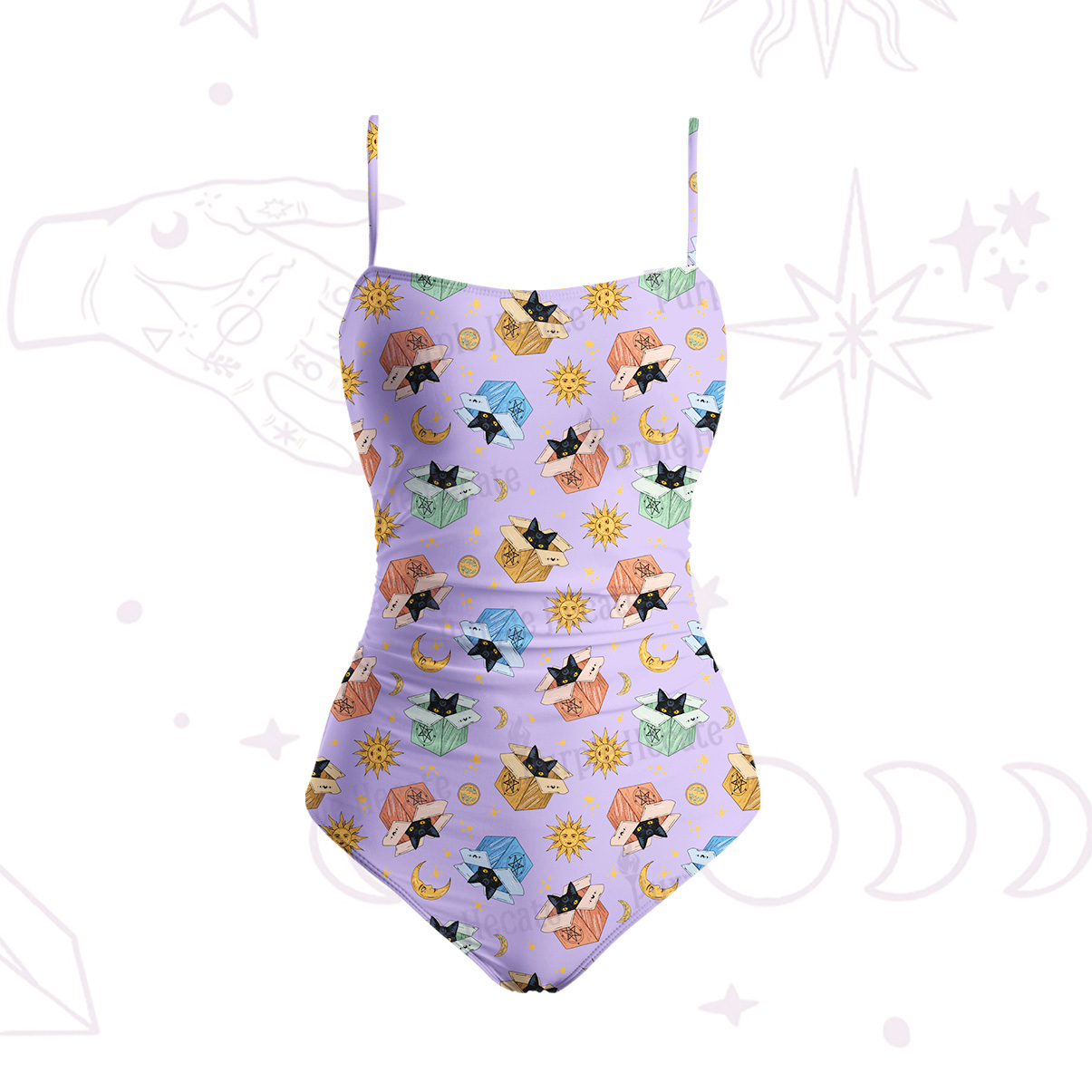 Purplehecate Magical Black Cat Slim-Strap Swimsuit